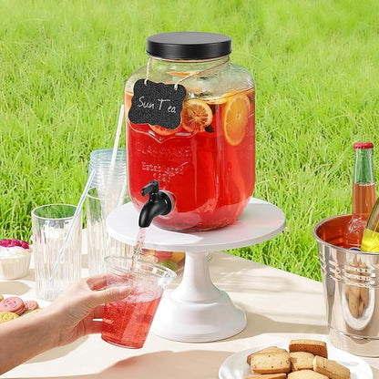 1 Gallon Drink Dispenser with Spigot 18/8 Stainless Steel – Airtight & Leakproof Glass Sun Tea Jar with Anti-Rust Lids, Beverage Dispenser for Parties (Black)