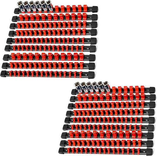 Socket Organizer Drive ABS Tools - Red Socket Holder, Premium Quality 18 Pieces Socket Holders Kit 1/4-Inch x 96 Clips, 3/8-Inch x 90 Clips, 1/2-Inch x 72 Clips（18PC,Red)