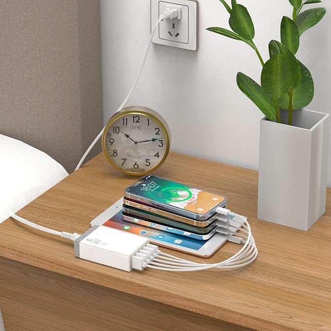 USB Wall Charger, Desktop USB Charging Station for Multiple Devices, 40W 8A, 5 Port,Travel Portable Charger for Cell Phone, Tablet