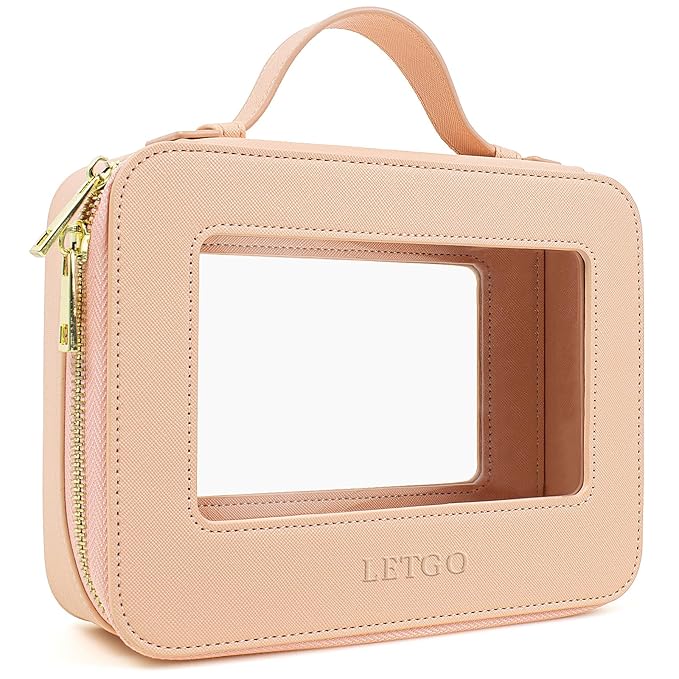 LETGO Clear Makeup Bag Travel Cosmetic Case Transparent Toiletry Bag with Zipper, Portable Make Up Organizer Traveling Compact Car Bag for Essentials (A-Nude)