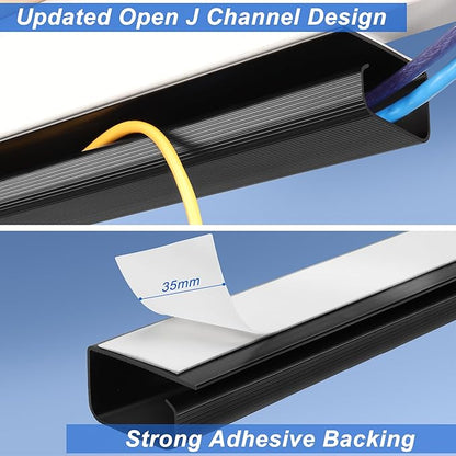 ZhiYo Cable Management Under Desk J Channel (4x15.7in), 63in Cable Raceway, Self-Adhesive Cord Hider Cord Organizer for Desk, Wire Management Kit for Home Office - Black