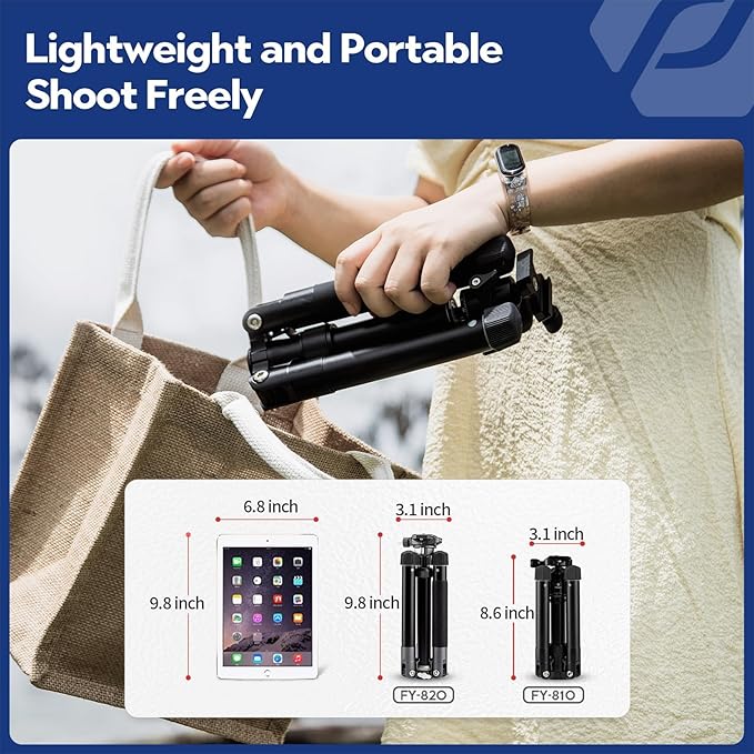 Fotopro Mini Tripod with Ball Head, Phone Mount Detachable Selfie Stick, Folded only 8.6", Max Load up to 6.6 lbs. FY-810 Blue