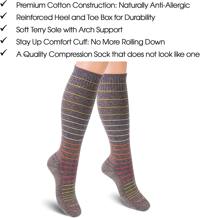 Cotton Compression Socks for Women & Men. 15-20 mmHg Support Knee-High Black X/W