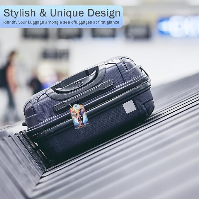 Abstraction Elephant Luggage Tags,2 Pack Oil Paint Elephant Luggage Tag,Leather Privacy Cover ID Label with Stainless Steel Loop for Women Men Kids Girls Travel