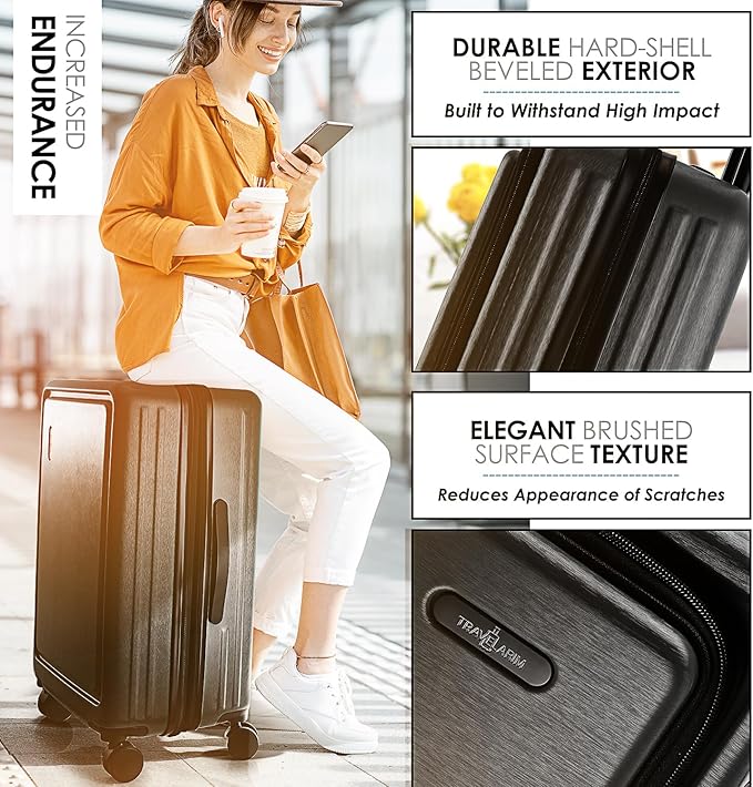 Hard Shell Luggage Sets with Spinner Wheels 4 Piece, Expandable Large Suitcases with TSA Lock, Travel Large Suitcase Set, Black Luggage Set