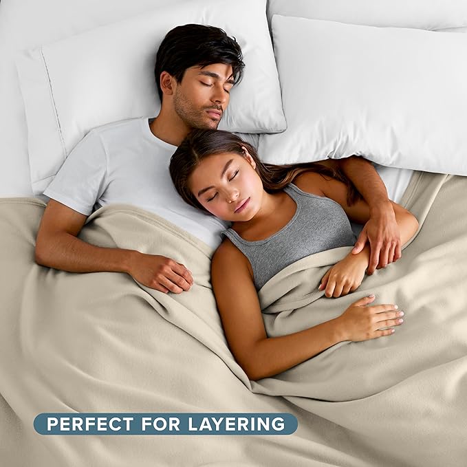 Bare Home Polar Fleece Blanket - King - Oyster - Warm & Cozy - Premium Fleece - Throw for Bed, Sofa, Camping, Travel and Cold Nights - Lightweight Blanket (King, Oyster)