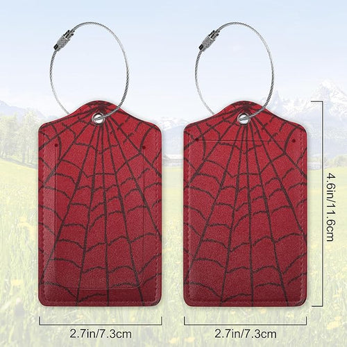2 Pack Leather Luggage Tag for Suitcase Spider Web Cool Red Black Unique Travel Tags with Privacy Cover ID Label & Stainless Steel Loop for Men and Women Baggage