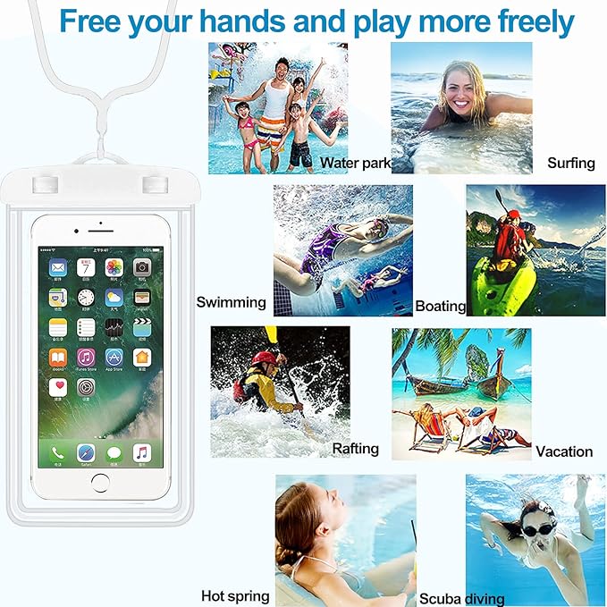 2-Pack Waterproof Phone Pouch，Waterproof Phone Case for iPhone 15 14 13 12 Pro Max XR X SE 2022 8 Samsung S24 S23 S22(Black+White)