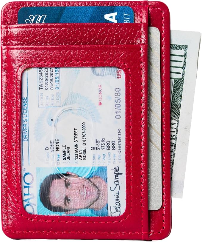 KARAKORAM Vertical Handcrafted Premium Leather Front Pocket Credit Card Holder with RIFD Protection | Artisan Made Slim Leather Wallet | Finger Glide Slots for Cards and ID (Summit Sunset Red)