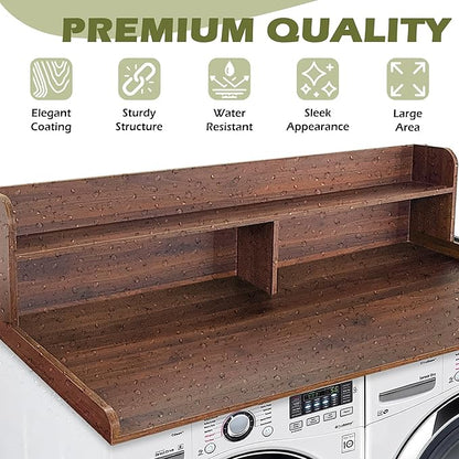 Royxen Laundry Countertop with Storage Universal Fit, Washer and Dryer Countertop with Shelf, Laundry Room Storage, 2-Tier Shelf (Walnut)