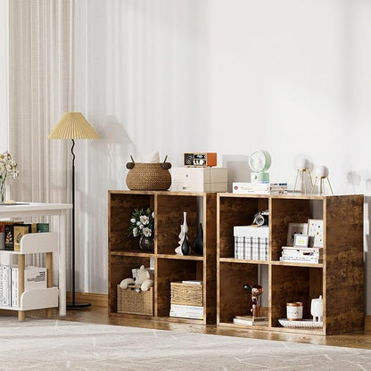 COMHOMA 4 Wood Cube Storage Organizer with Open Back and Removable Back Panels, 11In Brown Cube Storage Bookshelf, Cubicle Shelf Bookcase for Home Office Bedroom Living Room, Vertical or Horizontal