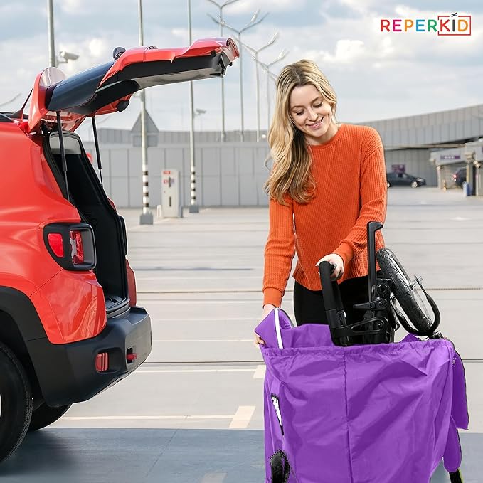 reperkid Large Stroller Bag for Airplane Travel, Purple, 47" H x 24" W x 15" D, Fits Most Large, Single, Double, Jogging Strollers – Premium Waterproof Cover, Adjustable Shoulder Straps
