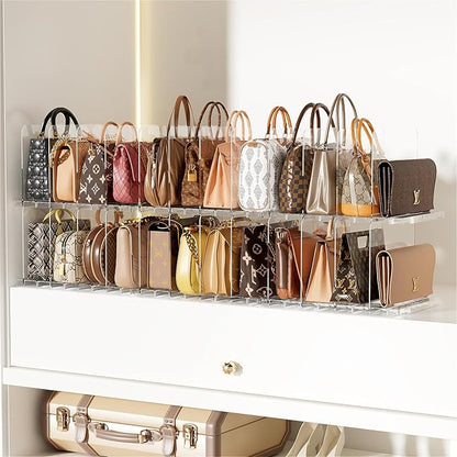 Bag & Purse Organizer for Closet Stackable Acrylic Shelf Dividers for Closet Organization, Clear Handbag Purse Storage Organizer Divider, Keep Clutch, Wallet, Pocketbook Upright, 6 Pack