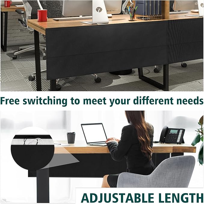 60" Under Desk Privacy Panel with Cable Management Organizer Sleeve Self-Adhesive Modesty Panel for Cord Organizer Pockets and Desk Skirt for Home Office or Standing Workstation