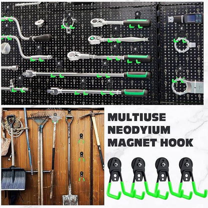 Landhoow Large Magnetic Hooks Heavy Duty Garage Magnet Hooks Strong Storage Utility Magnetic Hangers with Anti Slip Rubber Coating for Indoor and Outdoor Hanging(Green,10 Pcs)