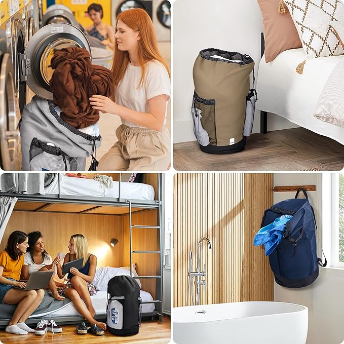 BALEINE 120L Laundry Bag Backpack, 900D Oxford Fabric Large Travel Laundry Bags with Shoulder Straps and 2 Mesh Pockets for College Dorm, Apartment, Laundromat (Black, 120L)