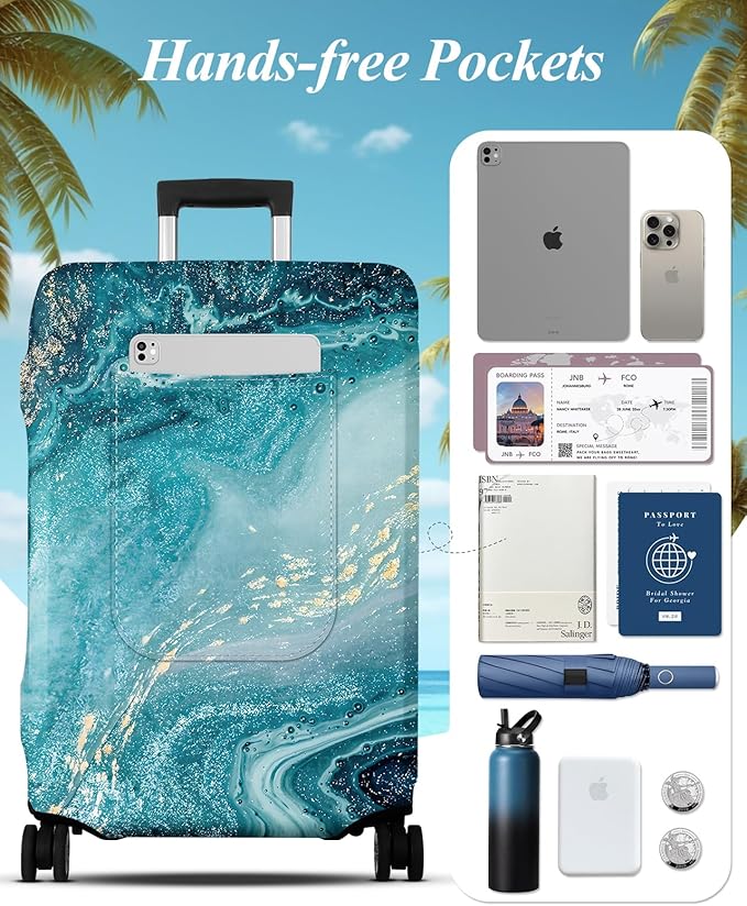 Slohif Luggage Cover for Suitcase Tsa Approved Protector - Luggage Sleeve Large Suit Case Cover Travel Stretch Baggage Case Protective Washable Fit 24-27 Inch Sea Wave M