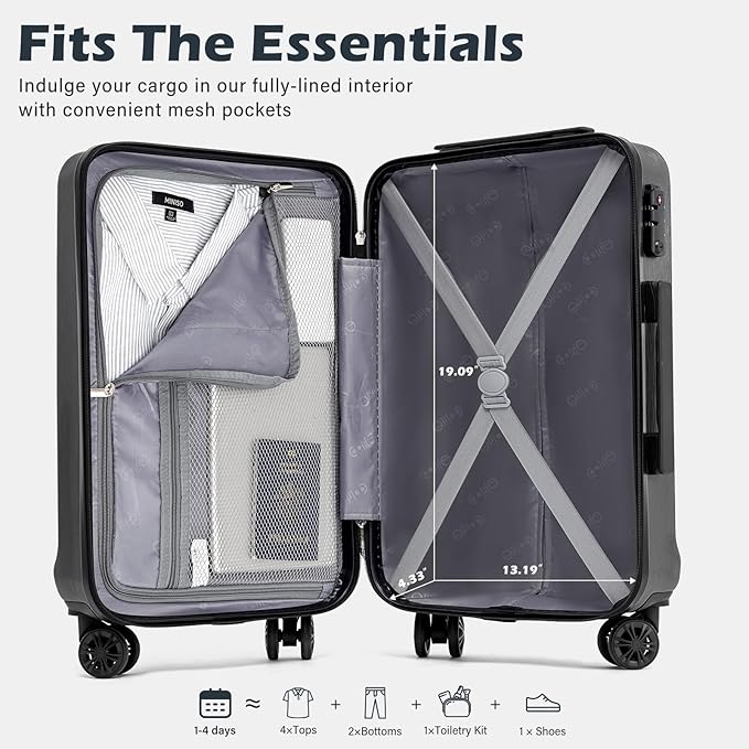 Coolife Luggage Suitcase PC+ABS with TSA Lock Spinner Carry on Hardshell Lightweight 20in 24in 28in (wine red, S(20in_carry on))
