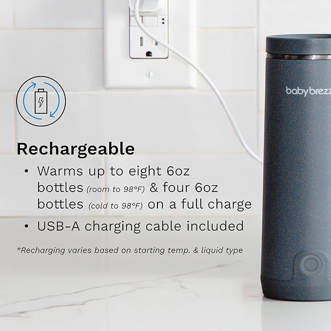 Baby Brezza SuperFast Portable Baby Bottle Warmer – 67% Faster - Travel Breastmilk Warmer and Formula Warmer - Safe, Even Heating - Up to 9oz - No Adapters, Grey