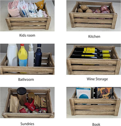 ARTAWEIN Rustic Vintage Finished Wooden Crate with Handles - Nesting Storage, Display, Organization Crate for Party, Office, Bedroom, Kitchen and Closet (Rustic Brown 1 pc)