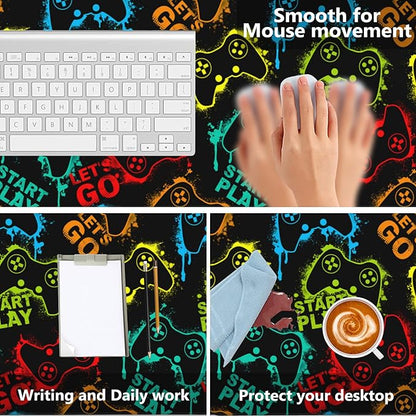 Desk Mat,Colourful Joystick Game Gaming Mouse Pad,XXL Extended Mouse Pad Mat for Office,Computer,Keyboard with Non-Slip Base Stitched Eges Mousepad 35.4x15.75 inch