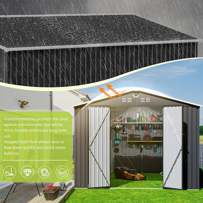 Metal Storage Shed,Outdoor Storage Building 10x14,Large Backyard Sheds with Lockable Doors,Waterproof Outside Storage Shed