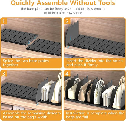 Ronlap Purse Storage Organizer for Closet, Black Closet Bag Storage Dividers Rack Shelf Purse Dividers for Closet Organization Handbag Separators Closet Purse Organizers and Storage, 4 Pack, Black