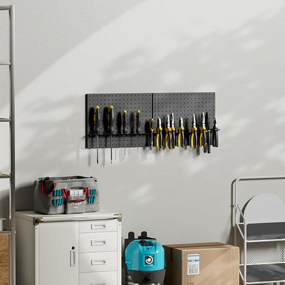 G.CORE Heavy Duty Metal Pegboard Organizer - Wall Storage Steel Peg Board Panels Set 1/4 inch Round Holes 17"x13" 2 Pack Garage Craft Tool Display Hanging Rack Organization Kit with Mounting Hardware