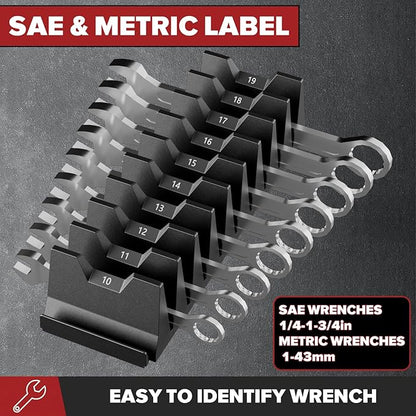 40PCS Magnetic Wrench Organizer Wrench Holder - Wrenchs Tool Organizers for Tool Drawer Storage, Wrenchs Storage Set with Metric & SAE Label, Tool Gift for Professional Mechanics Men, Black