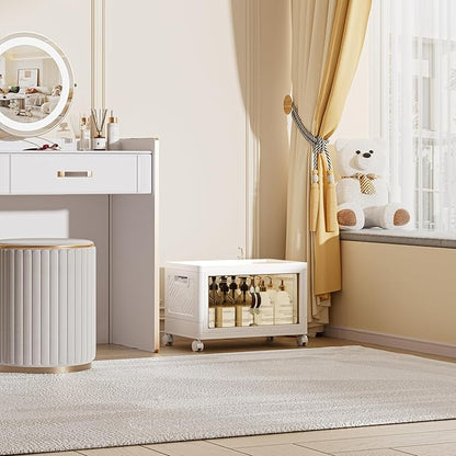 36 QT / 9 Gal Magnetic Double Door Cabinet with Wheels - Foldable Stackable Design, Leather Handles, Water Resistant Organizer for Bathroom, Kitchen