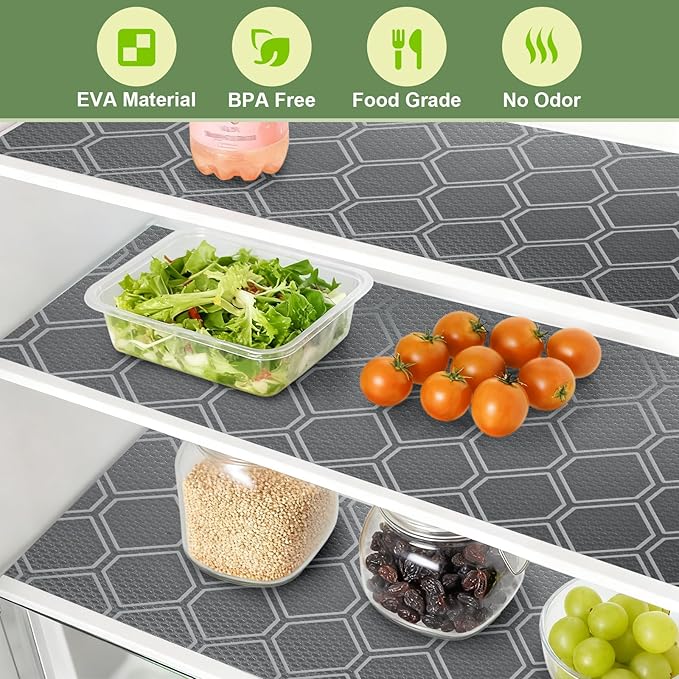Non-Adhesive Shelf Liner Roll - Waterproof No-Slip Drawer & Cabinet Mat for Kitchen, Refrigerator, Bathroom, Easy to Cut EVA Drawer & Shelf Liners, 12" x 197", Grey
