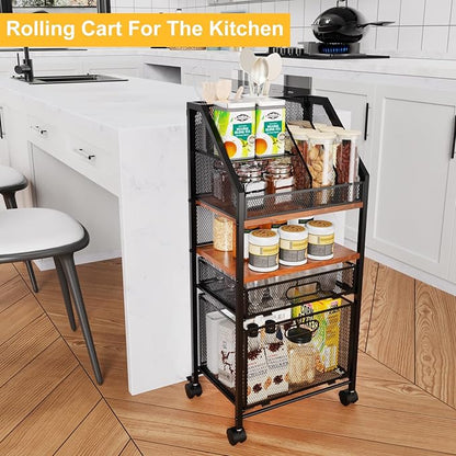 Rolling File Cart with 2 Storage Drawers Multipurpose Book Letter Organizer Carts with Lockable Wheels Wood&Mesh Rolling File Organizer Space-Saving Cart for Office Supplies