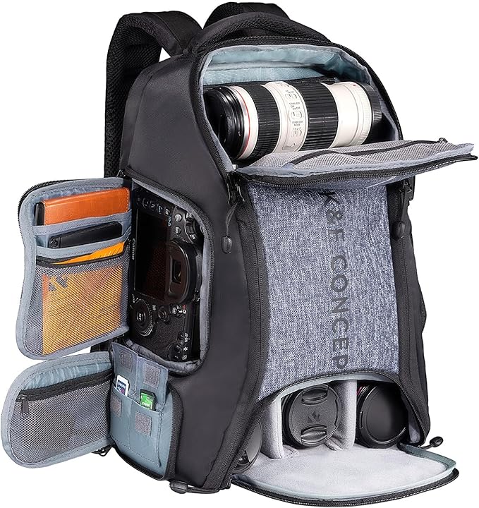 K&F CONCEPT Camera Backpack,25L Large Capacity Camera Bag for Photographers with Raincover and 15.6 Inch Laptop Compartment Compatible for Canon/Nikon/Sony/DJI Mavic Drone