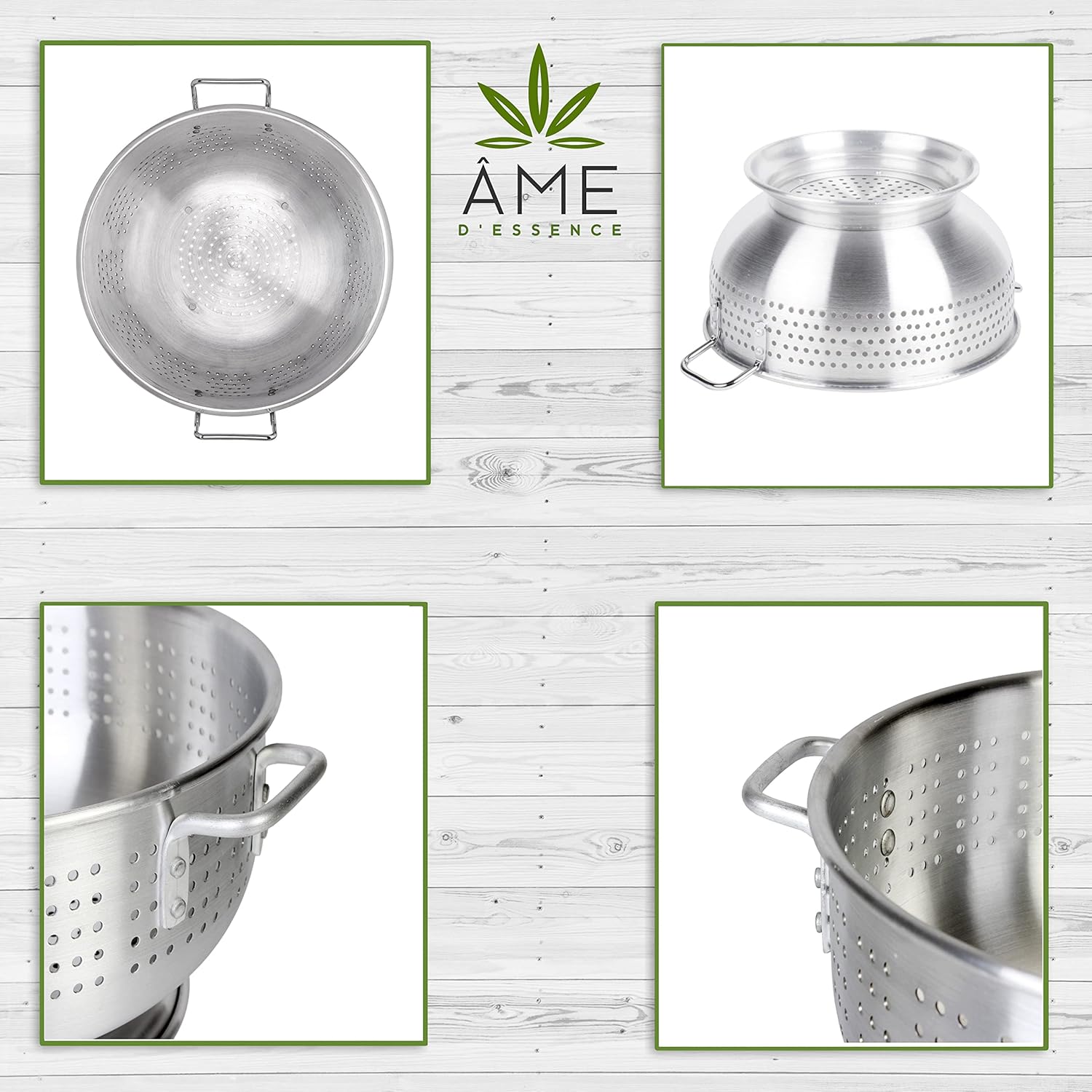 (16-QT) Aluminum Colander with Handles and Base Heavy Duty Commercial Grade