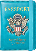 Passport Holder for Travel Men, RFID Blocking Passport Wallet Cover Case, Waterproof Leather Travel Wallet for Men Women, Document Protector for Traveling Accessories-Lake Blue