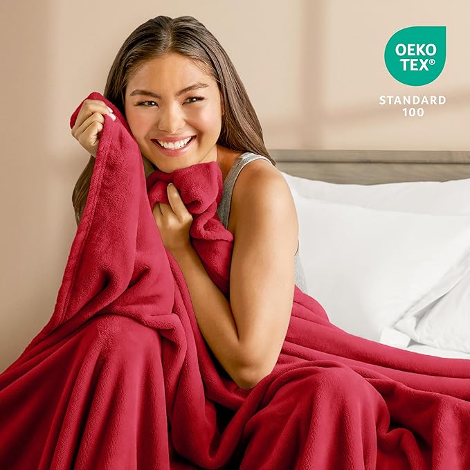 Bare Home Fleece Blanket - Full/Queen - Ultra-Soft Lightweight for Bed, Sofa, and Couch - Luxury Microplush - Cozy Warm Blanket (Full/Queen, Red)