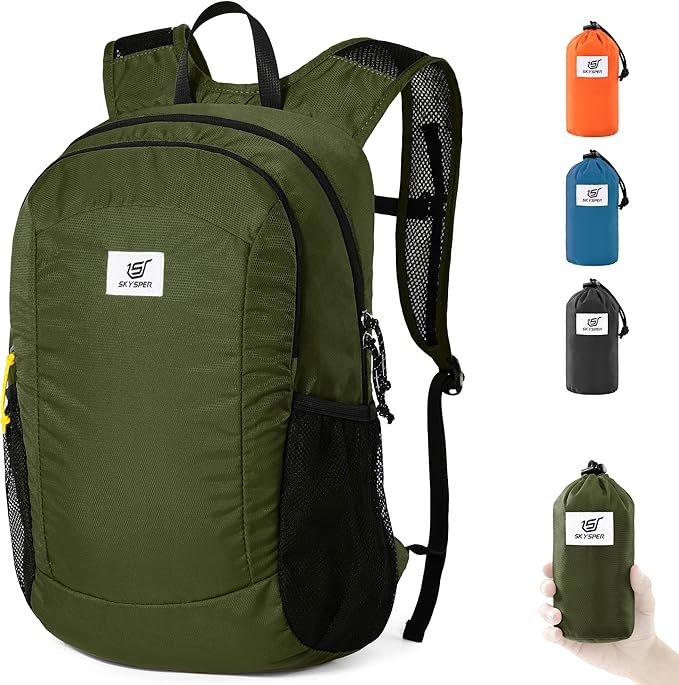 SKYSPER 16L Hiking Backpack Lightweight Small for Women Men, Foldable Packable Daypack - Travel Camping Backpack, Outdoor Hiking Bag (Armygreen)