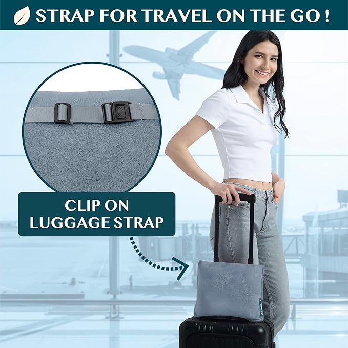 PAVILIA Travel Blanket Pillow, Soft Airplane Blanket 2-IN-1 Combo Set, Plane Blanket Compact Packable, Flight Essentials Car Pillow, Travelers Gift Accessories Luggage Backpack Strap, 60x43 Slate Blue