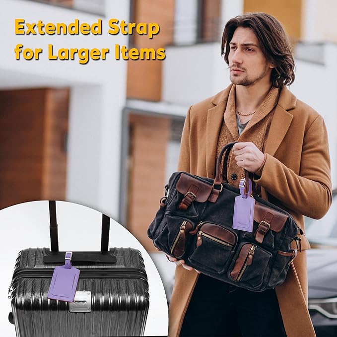 Travelambo Luggage Tags for Suitcases Faux Leather Privacy Protection 20 Pack Bag Tags Travel Accessories Essential, Classic Purple