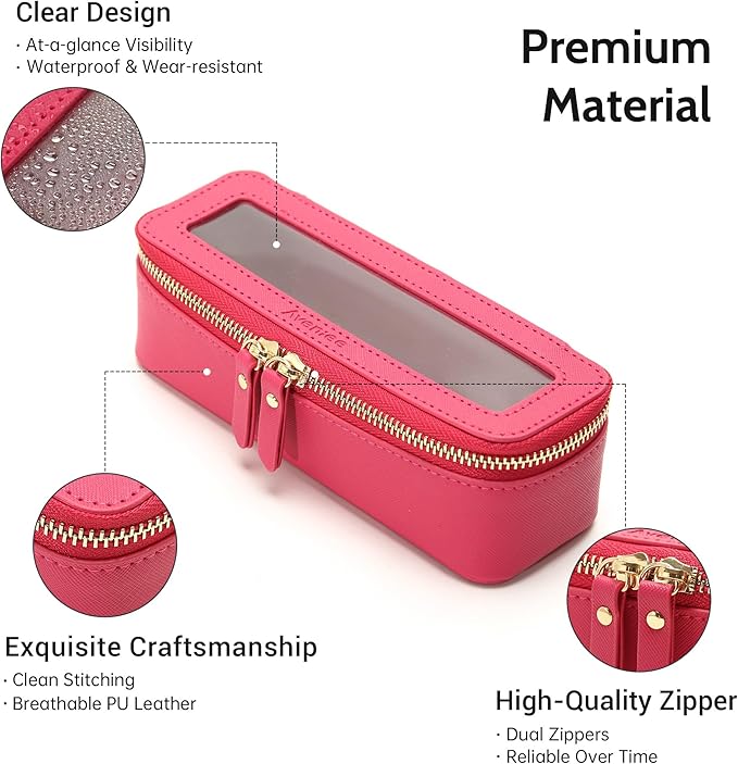 Aveniee Clear Makeup Brush Bag, Slim Brush Holder Cosmetic Case, Small Travel Toiletry Bag for Women, Thin Make up Bags with Dual Zipper, Cute Travel Essentials Srorage Bag,Hotpink