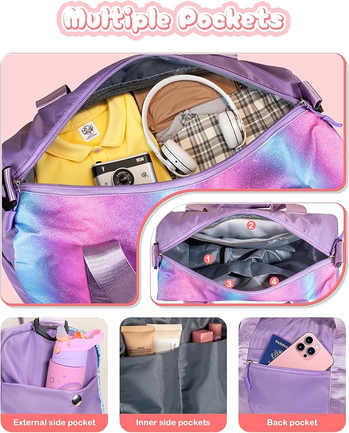 Birthday Gifts for 3 4 5 6 7 8 9 10 11 12 Year Old Girls-Girl Gym Bag with Shoe Compartment, Kid Personalized Weekender Dance Bags, Initial Travel Tote with Makeup Pouch (Letter B)
