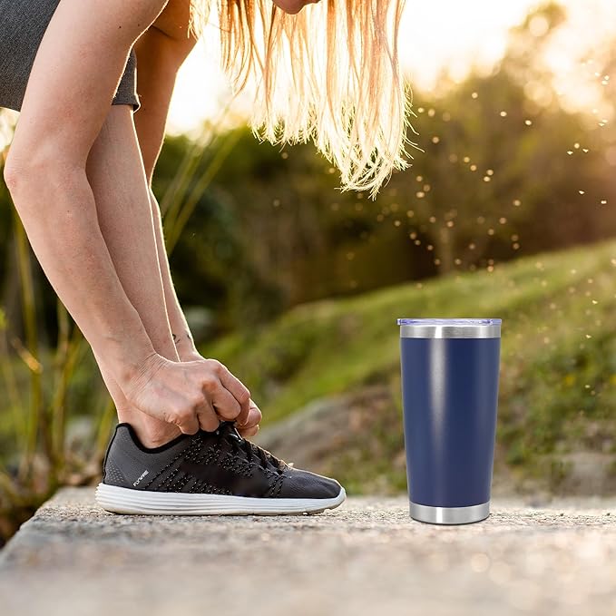 20 oz Tumbler Coffee Tavel Tumblers Bulk with Lid Stainless Steel Double Wall Vacuum Insulated Mug Powder Coated Cups fit Car Cupholder for Hot and Cold - Navy, 4Pack