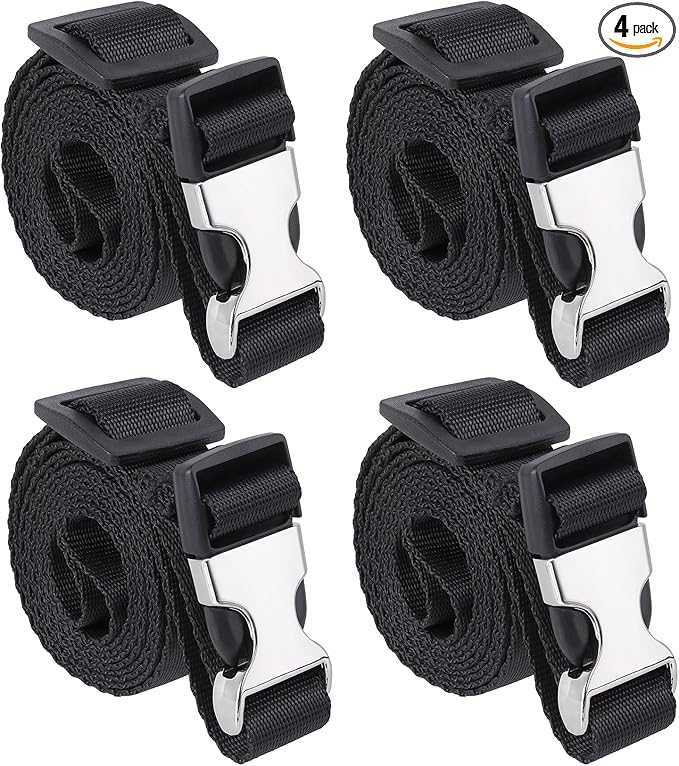 Buckle Straps with Clips, Adjustable Nylon Straps with Buckle, 4 Pack (Black-Metal, 4‘x0.75“)