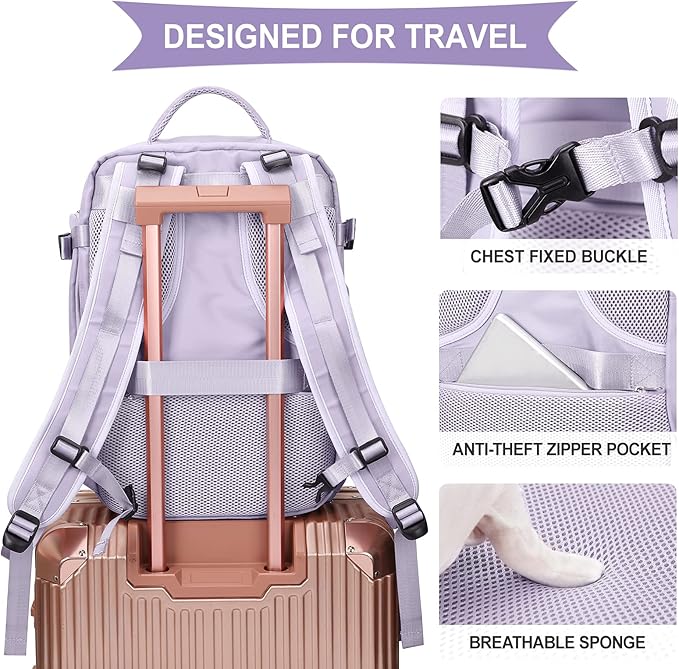 coowoz Large Travel Backpack For Women Men,Carry On Backpack,Hiking Backpack Waterproof Outdoor Sports Rucksack Casual Daypack Travel Essentials(Purple)