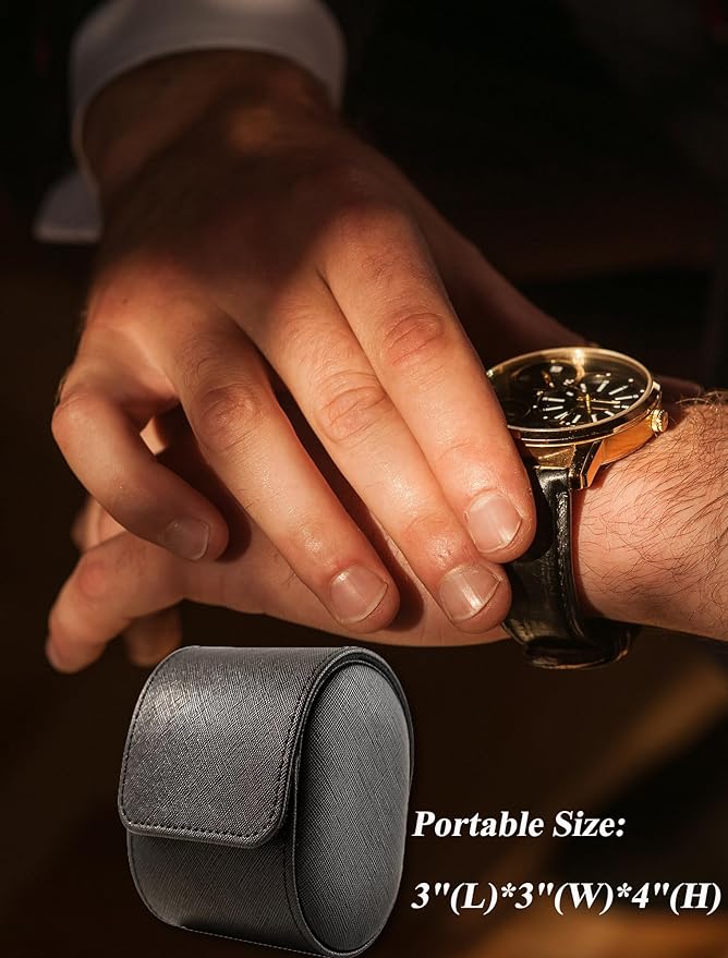 MR.OKAY Single Watch Travel Case-Classic Leather Watch Case With Superb Texture.Portable Watch Roll Or Organizer For Storage And Display. Travel Gift for Men,All Handcrafted By Leather Craftsmen