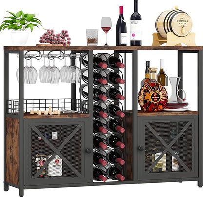Homeiju Mini Bars for Home, Wooden Coffee Bar Cabinet, Modern Liquor Cabinet for Liquor and Glasses, Farmhouse Buffet Wine Cabinet with Storage Sideboard for Home Kitchen Dining Room