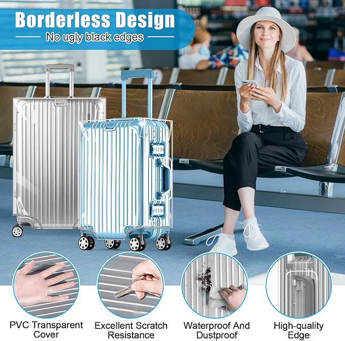 Yotako Clear PVC Suitcase Cover Tough Protector, 24 Inch Luggage Covers for Wheeled Suitcase 24"