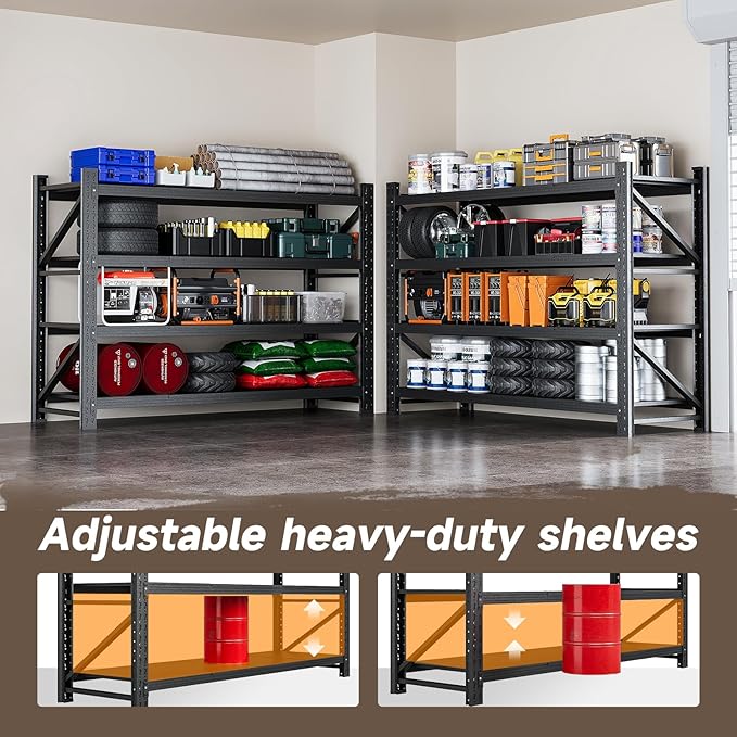 5000LBS Metal Garage Shelving Unit 60" W Storage Shelves Heavy Duty 4 Tier Adjustable Garage Storage Racks Industrial Shelving Utility Rack Shelf for Warehouse,Basement 60" Wx24 Dx70 H