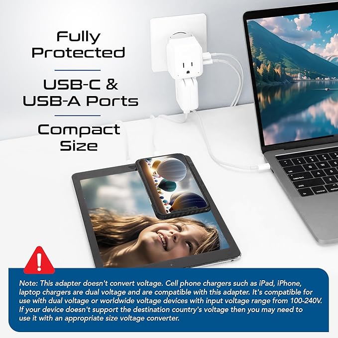 Ceptics European Plug Travel Adapter Set, 20W PD & QC, Safe Dual USB & USB-C - 2 USA Socket - Compact - Use in Germany, France, Italy, UK - Includes Type E/F, Type C, Type G SWadAPt Attachments
