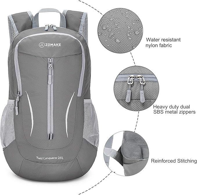 ZOMAKE Ultra Lightweight Packable Backpack 25L, Foldable Hiking Backpacks Water Resistant Small Folding Daypack for Travel(Dimgray NEW)